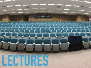 Slide 3 - empty lecture hall with the heading ’lectures’