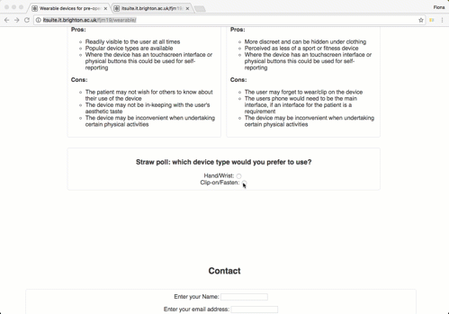 Animated GIF showing the issue with the display of data pulled from the JSON file