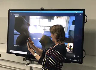 Testing the robot out over a Microsoft Teams call across two campuses